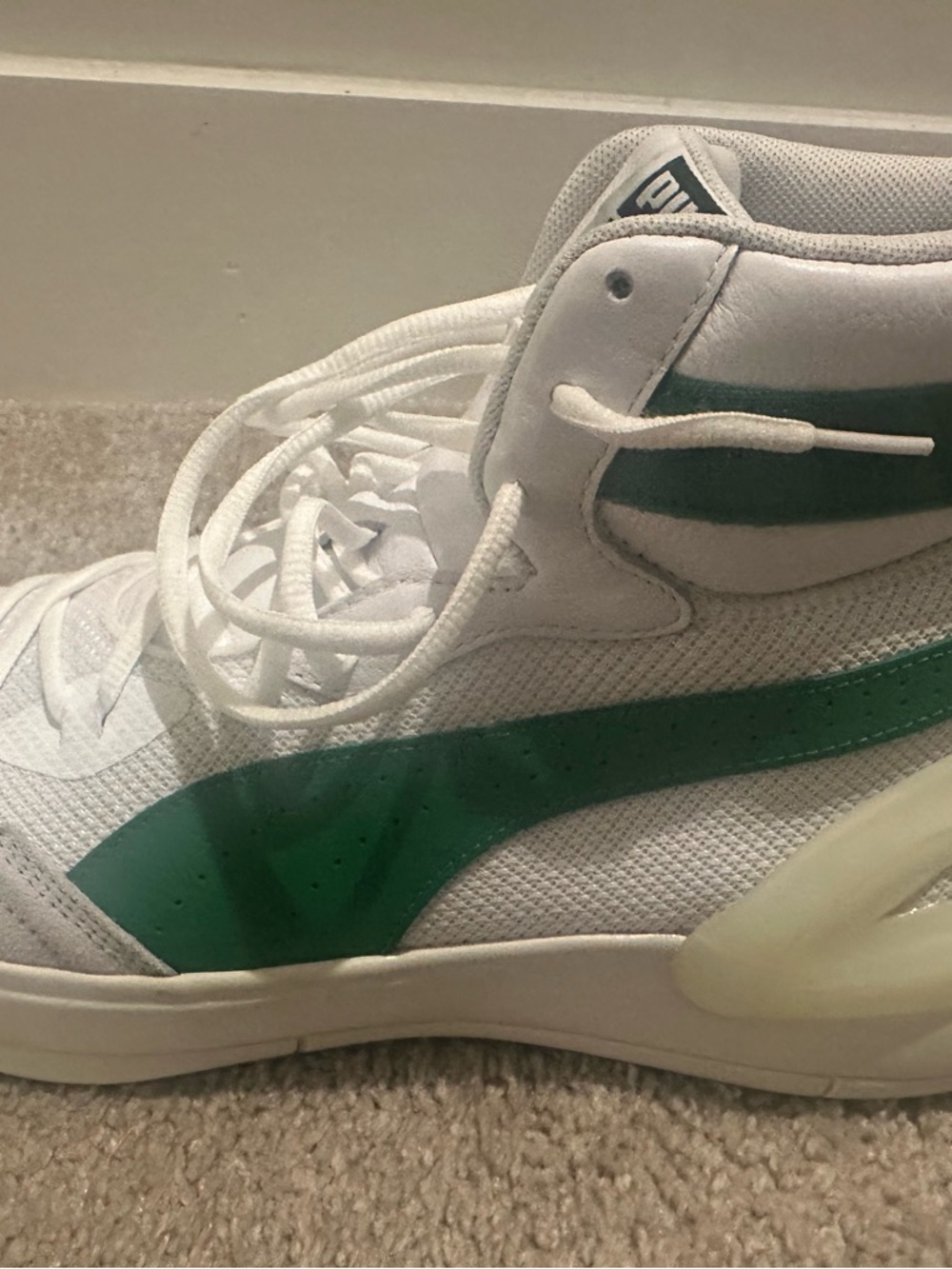 Puma White and Green High-Top Athletic Sneakers (Sky). Retro, very rare.